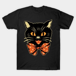 Vintage Halloween Black with Bowtie Spooky Retro Folk Art T-Shirt